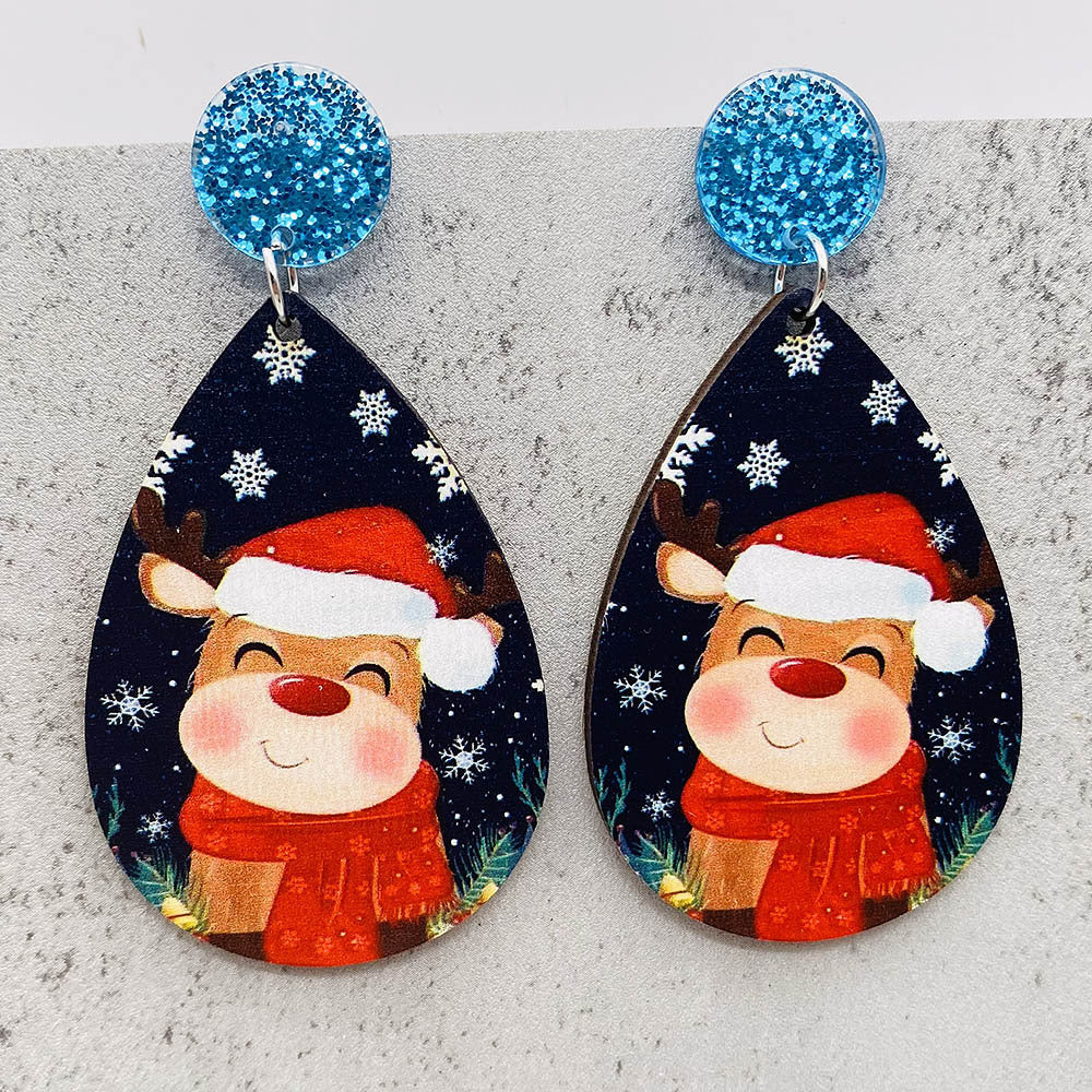 Wholesale Christmas Water Drop Wooden Earrings